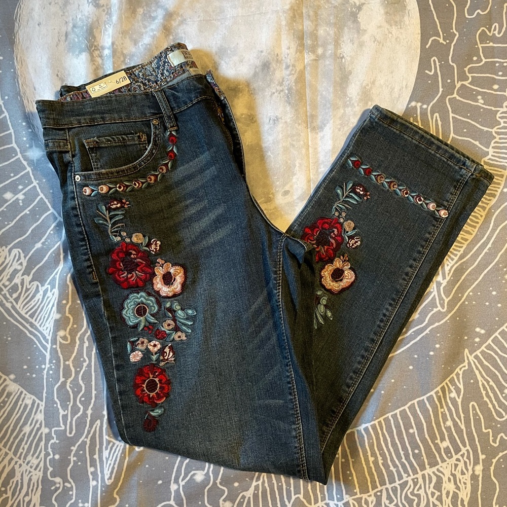 Vintage America Embroidered Stretch Blue Jeans